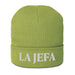 La Jefa The Boss Embroidered Organic Ribbed Beanie Hat | Stylish & Bold | J15 Mexicada Leaf Green
