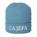 La Jefa The Boss Embroidered Organic Ribbed Beanie Hat | Stylish & Bold | J15 Mexicada Light Avio Blue