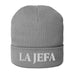 La Jefa The Boss Embroidered Organic Ribbed Beanie Hat | Stylish & Bold | J15 Mexicada Light Grey
