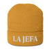 La Jefa The Boss Embroidered Organic Ribbed Beanie Hat | Stylish & Bold | J15 Mexicada Mustard Yellow