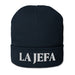 La Jefa The Boss Embroidered Organic Ribbed Beanie Hat | Stylish & Bold | J15 Mexicada Oxford Navy
