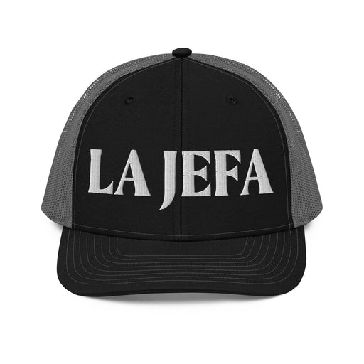 La Jefa The Boss Embroidered Snapback Trucker Cap | Leadership, Empowerment, Bold Style | J15 Mexicada Black / Charcoal