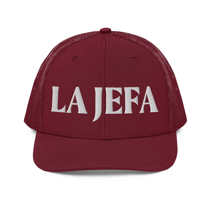 La Jefa The Boss Embroidered Snapback Trucker Cap | Leadership, Empowerment, Bold Style | J15 Mexicada Cardinal
