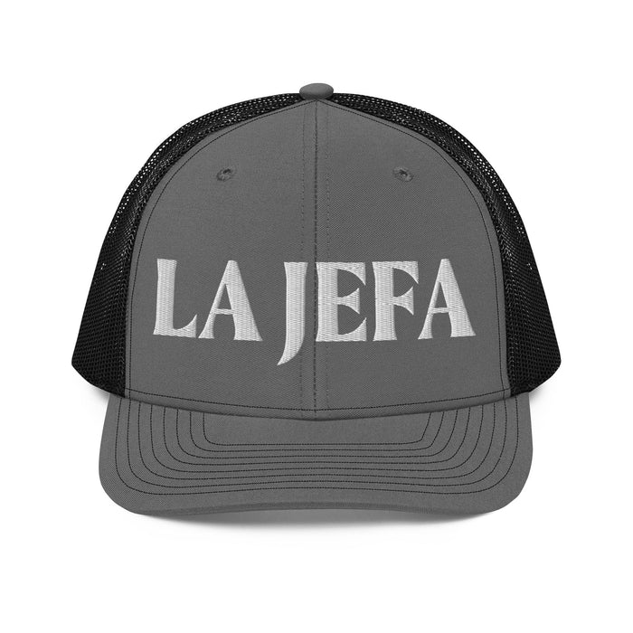 La Jefa The Boss Embroidered Snapback Trucker Cap | Leadership, Empowerment, Bold Style | J15 Mexicada Charcoal/Black