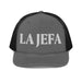 La Jefa The Boss Embroidered Snapback Trucker Cap | Leadership, Empowerment, Bold Style | J15 Mexicada Charcoal/Black