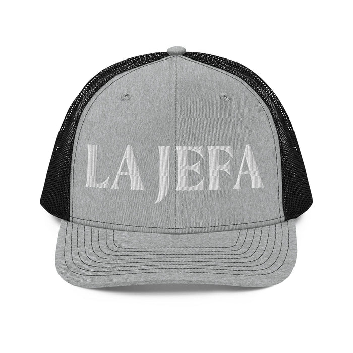 La Jefa The Boss Embroidered Snapback Trucker Cap | Leadership, Empowerment, Bold Style | J15 Mexicada Heather Grey / Black