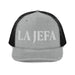 La Jefa The Boss Embroidered Snapback Trucker Cap | Leadership, Empowerment, Bold Style | J15 Mexicada Heather Grey / Black