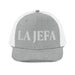 La Jefa The Boss Embroidered Snapback Trucker Cap | Leadership, Empowerment, Bold Style | J15 Mexicada Heather Grey/White