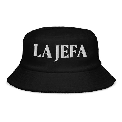 La Jefa The Boss Embroidered Terry Cloth Bucket Hat | Empower Your Inner Leader | J15 Mexicada Black