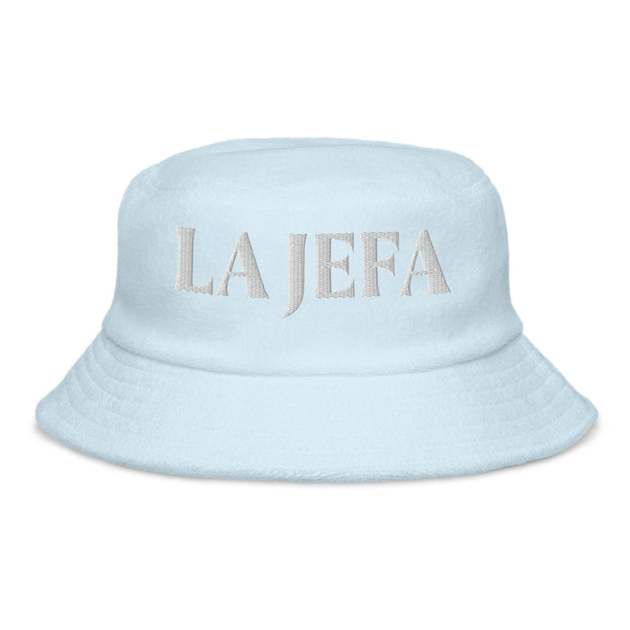 La Jefa The Boss Embroidered Terry Cloth Bucket Hat | Empower Your Inner Leader | J15 Mexicada Light Blue