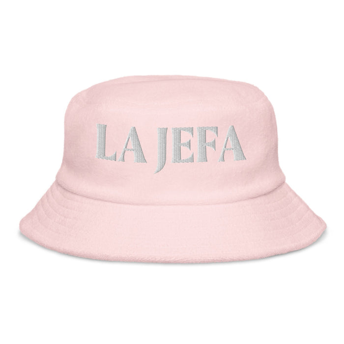 La Jefa The Boss Embroidered Terry Cloth Bucket Hat | Empower Your Inner Leader | J15 Mexicada Light Pink