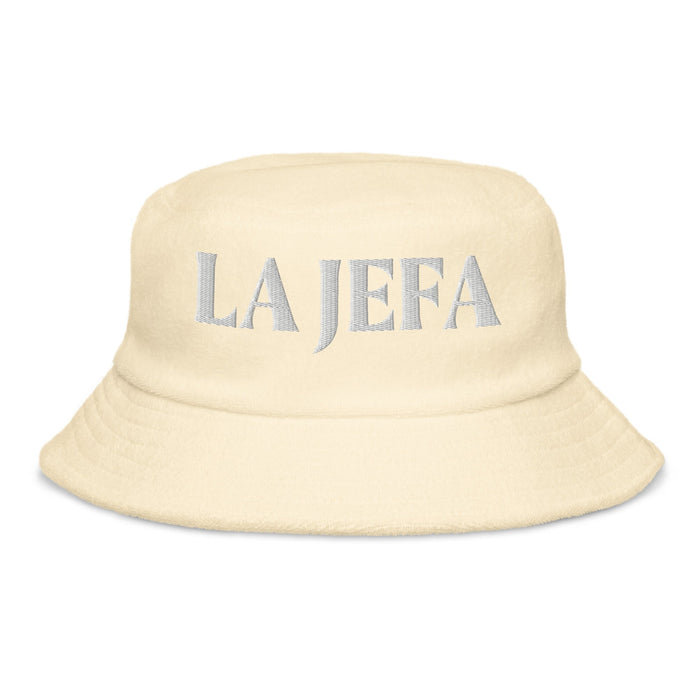 La Jefa The Boss Embroidered Terry Cloth Bucket Hat | Empower Your Inner Leader | J15 Mexicada Light Yellow