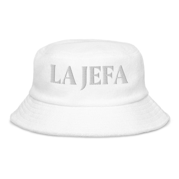 La Jefa The Boss Embroidered Terry Cloth Bucket Hat | Empower Your Inner Leader | J15 Mexicada White