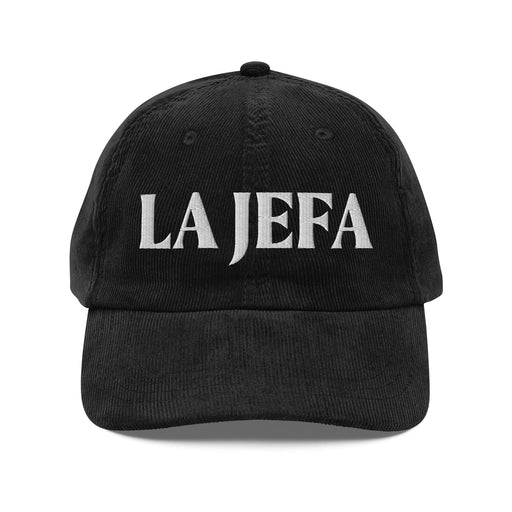 La Jefa The Boss Embroidered Vintage Corduroy Cap | Empowerment, Retro Style, Bold Identity | J15 Mexicada Black