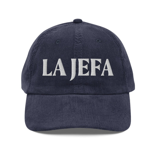 La Jefa The Boss Embroidered Vintage Corduroy Cap | Empowerment, Retro Style, Bold Identity | J15 Mexicada Navy