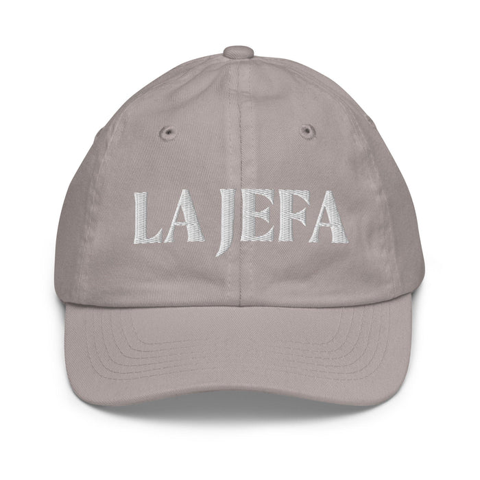 La Jefa The Boss Embroidered Youth Baseball Cap | Empowerment, Leadership, Bold Identity | J15 Mexicada Grey