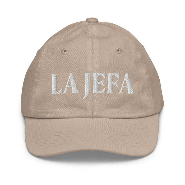 La Jefa The Boss Embroidered Youth Baseball Cap | Empowerment, Leadership, Bold Identity | J15 Mexicada Khaki