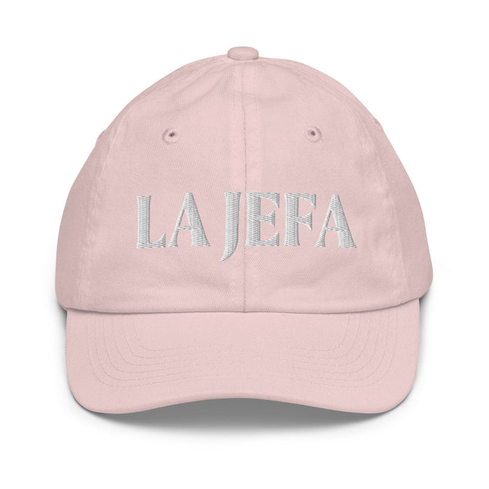La Jefa The Boss Embroidered Youth Baseball Cap | Empowerment, Leadership, Bold Identity | J15 Mexicada Light Pink