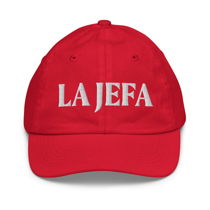 La Jefa The Boss Embroidered Youth Baseball Cap | Empowerment, Leadership, Bold Identity | J15 Mexicada Red