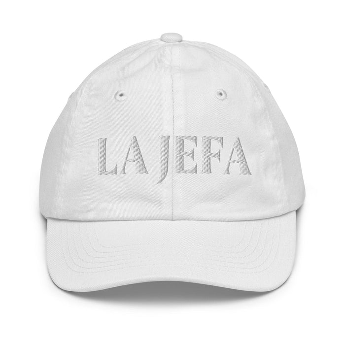 La Jefa The Boss Embroidered Youth Baseball Cap | Empowerment, Leadership, Bold Identity | J15 Mexicada White