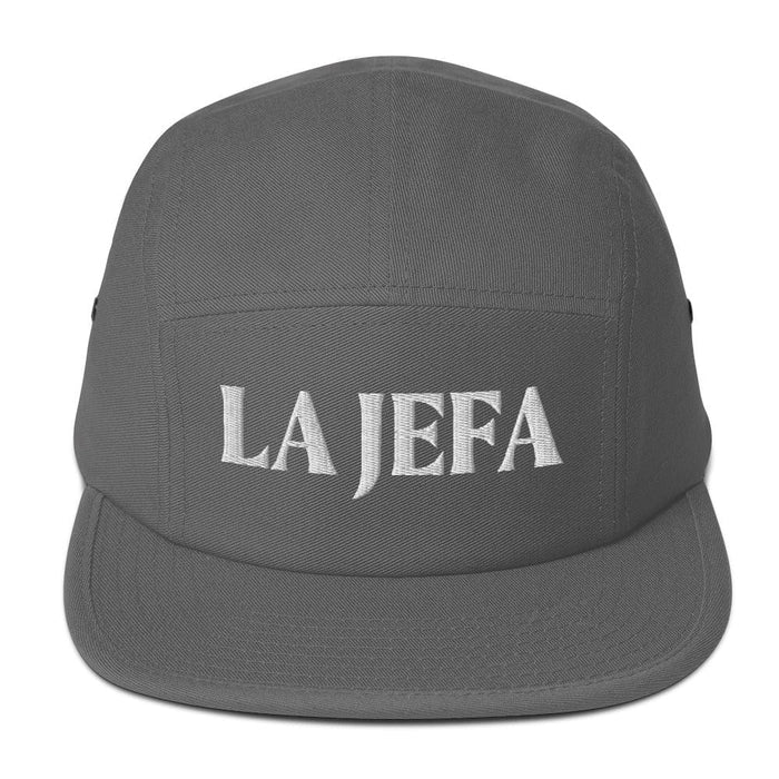 La Jefa The Boss Mexican Spanish Pride Gift Regalo Embroidered 5 Panel Cap | J15 Mexicada Grey