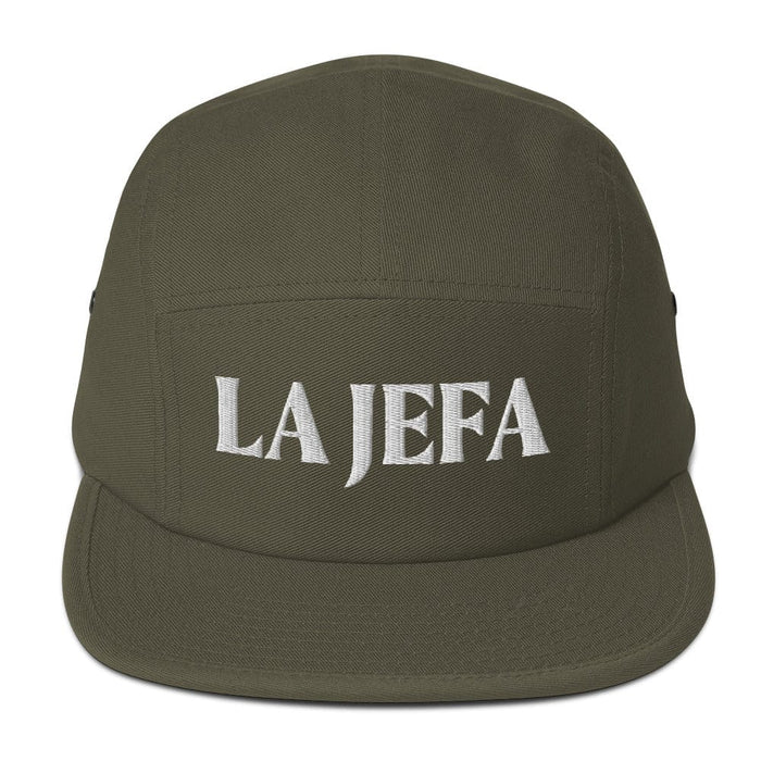 La Jefa The Boss Mexican Spanish Pride Gift Regalo Embroidered 5 Panel Cap | J15 Mexicada Olive