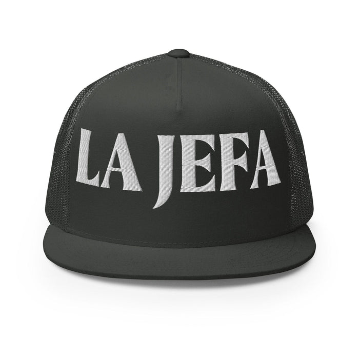 La Jefa The Boss Mexican Spanish Pride Gift Regalo Embroidered Trucker Cap | J15 Mexicada Charcoal
