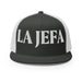 La Jefa The Boss Mexican Spanish Pride Gift Regalo Embroidered Trucker Cap | J15 Mexicada Charcoal/ White