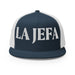 La Jefa The Boss Mexican Spanish Pride Gift Regalo Embroidered Trucker Cap | J15 Mexicada Navy/ White