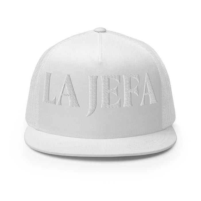 La Jefa The Boss Mexican Spanish Pride Gift Regalo Embroidered Trucker Cap | J15 Mexicada White