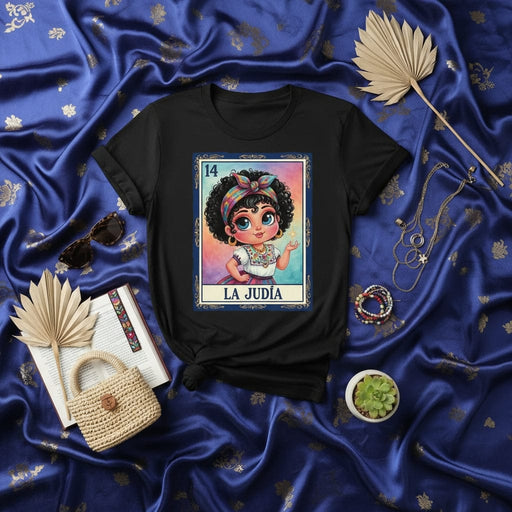 LA JUDÍA 14 Mexican Loteria Card Graphic Tee, Cute Curly Hair Girl Illustration T-Shirt, Hispanic Heritage Traditional Game Shirt, Gift for Her Mexicada