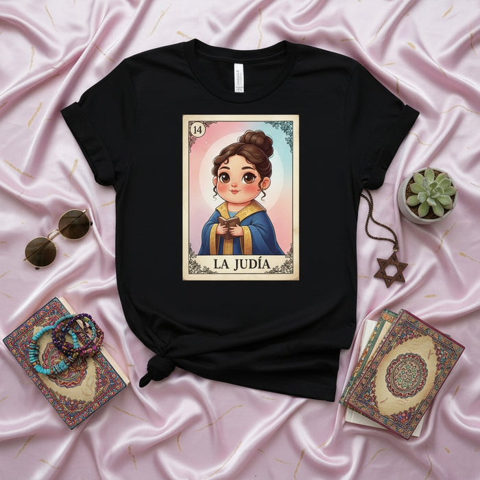 LA JUDÍA Cute Chibi Loteria Card T-Shirt, Jewish Girl Design, Funny Mexican Bingo Game Tee, Unisex Adult Clothing, Unique Gift Idea Mexicada