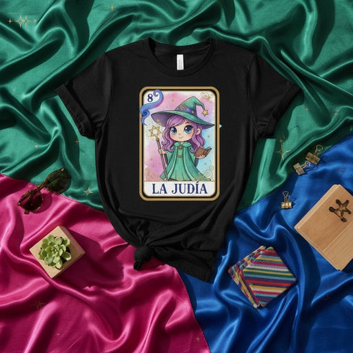 LA JUDÍA Cute Chibi Witch Loteria Card T-Shirt Unisex, Magical Fantasy Art Graphic Tee, Alternative Mexican Bingo Style Shirt Gift Mexicada