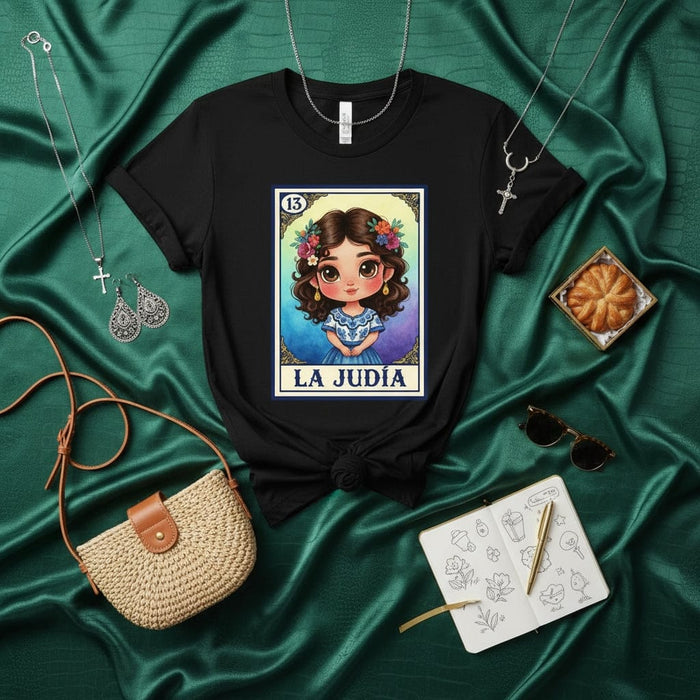 LA JUDÍA Cute Floral Crown Latina Girl Loteria Card T-Shirt, Mexican Bingo Game Inspired Unisex Tee, Gift for Her, Aesthetic Spanish Culture Apparel Mexicada
