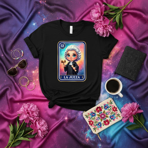 LA JUEZA The Judge Loteria Card T-Shirt, Cute Cartoon La Jueza with Gavel, Mexican Bingo Inspired Design Tee, Number 12 Justice Shirt, Hispanic Heritage Gift, Funny Lawyer Outfit Mexicada