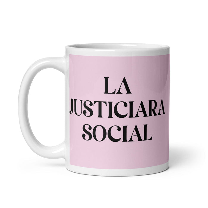 La Justiciara Social The Social Justice Advocate Funny Home Office Work Coffee Mug Mexican Spanish Pride Gift White Glossy Cup Light Pink Card Mug Mexicada