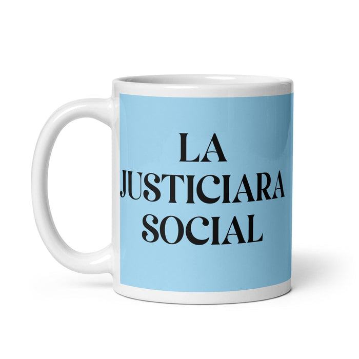 La Justiciara Social The Social Justice Advocate Funny Home Office Work Coffee Mug Mexican Spanish Pride Gift White Glossy Cup Sky Blue Card Mug Mexicada