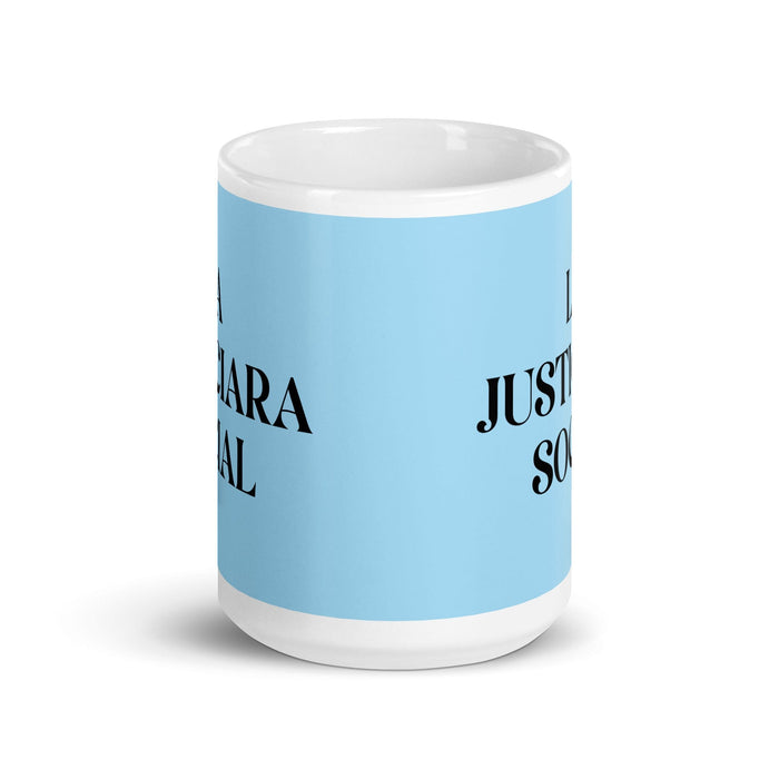 La Justiciara Social The Social Justice Advocate Funny Home Office Work Coffee Mug Mexican Spanish Pride Gift White Glossy Cup Sky Blue Card Mug Mexicada