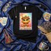 LA KAZAJA Cute Cat in Sombrero Loteria Card Number 13 Graphic Tee - Unisex Black T-Shirt with Mexican Game Art Design and Kawaii Kitten Holding a House - Perfect Gift for Cat Lovers and Fans of La Calavera Mexicada