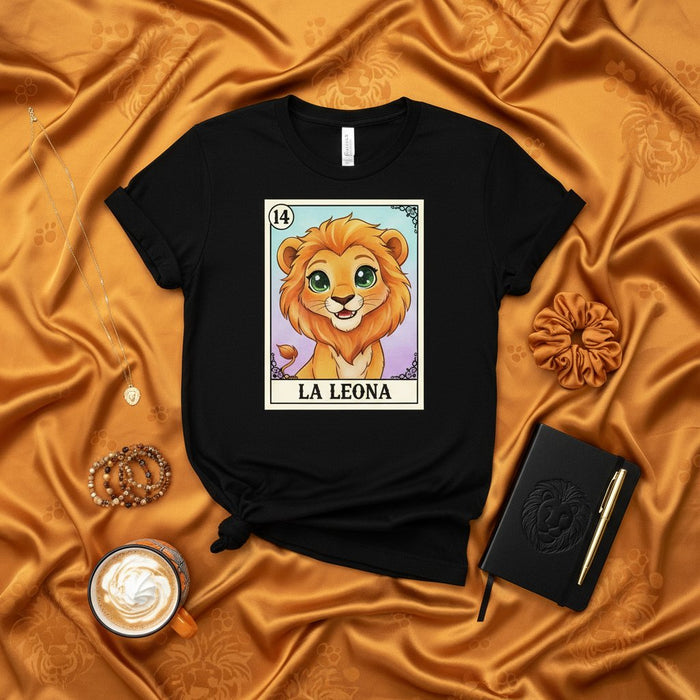 LA LEONA Cute Lion Loteria Card T-Shirt, Número 14 El León Mexican Bingo Game Tee, Women's Lioness Shirt, Funny Zodiac Birthday Gift, Unisex Graphic Novelty Top Mexicada