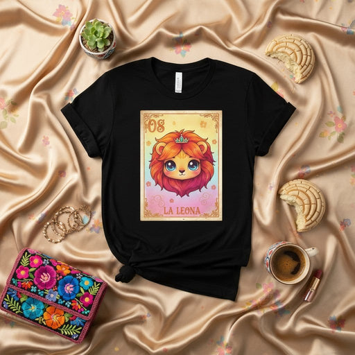 LA LEONA Cute Lion Queen Loteria Card T-Shirt Women's Unisex Graphic Tee Mexican Bingo Art Gift for Her Mexicada