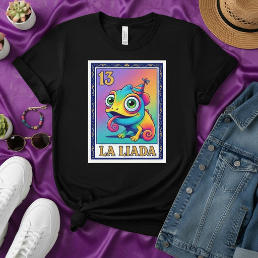 LA LIADA 13 Chameleon Lotería Card T-Shirt Unisex Rainbow Fiesta Birthday Party Graphic Tee Top Gift for Him Her Mexicada