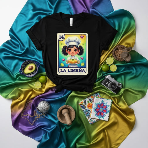 LA LIMEÑA Chef Latina Lotería Card T-Shirt Unisex Mexican Bingo Game Design Cute Girl Cooking Tee Gift for Foodies and Latin Culture Lovers Mexicada