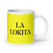 La Lokita The Crazy One Funny Home Office Work Coffee Mug Mexican Spanish Pride Gift White Glossy Cup Yellow Card Mug Mexicada 20 oz