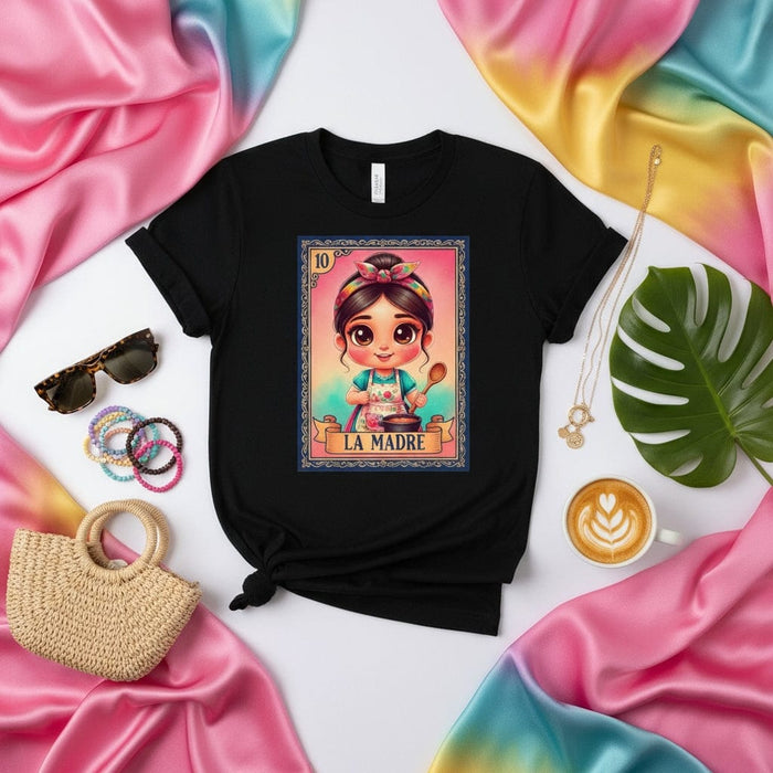 La Madre Loteria Card T-Shirt, Cute Mexican Bingo Inspired Graphic Tee, Number 10 La Cocinera Shirt, Day of the Dead Mother's Day Gift Idea Mexicada