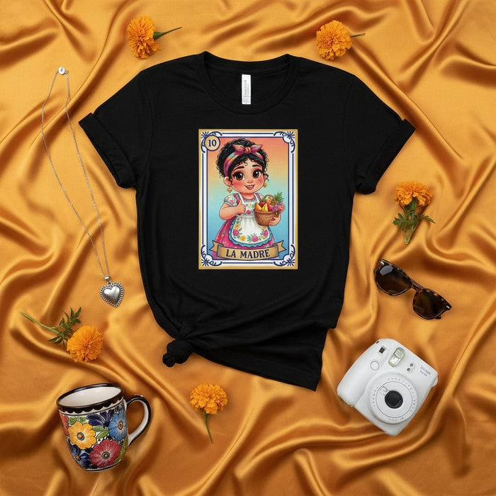LA MADRE Mexican Loteria Card Graphic T-Shirt | Cute Mother Holding Child Drawing | Unisex Tee Gift for Mom, Mother's Day, or Latina Culture Lovers Mexicada