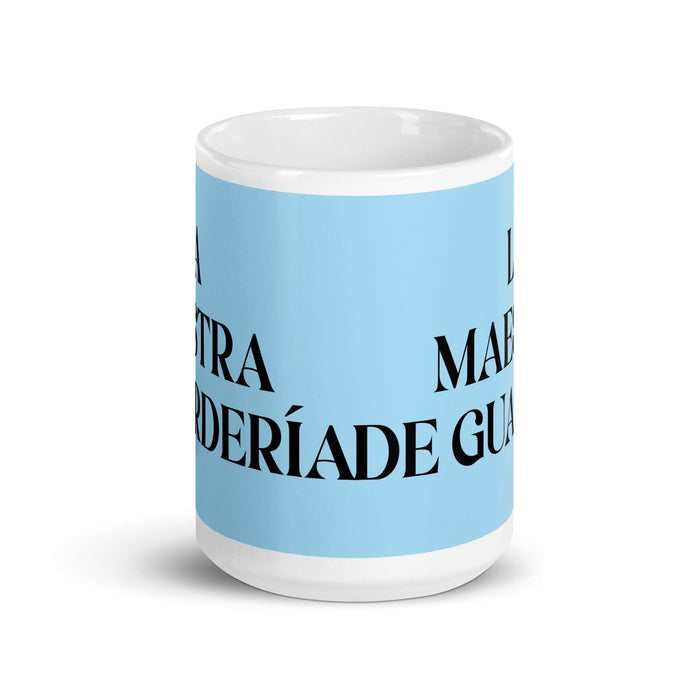 La Maestra De Guardería The Daycare Teacher Funny Home Office Work Coffee Mug Mexican Spanish Pride Gift White Glossy Cup Sky Blue Card Mug Mexicada