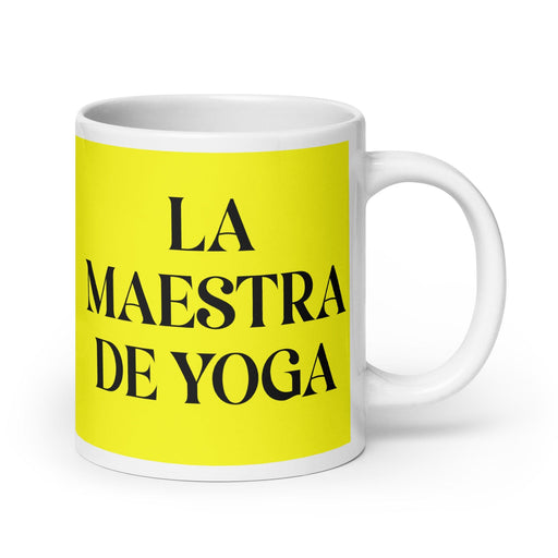 La Maestra De Yoga The Yoga Master Funny Home Office Work Coffee Mug Mexican Spanish Pride Gift White Glossy Cup Yellow Card Mug Mexicada 20 oz