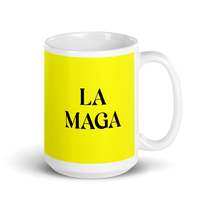 La Maga The Magician Funny Home Office Work Coffee Mug Mexican Spanish Pride Gift White Glossy Cup Yellow Card Mug Mexicada 15 oz