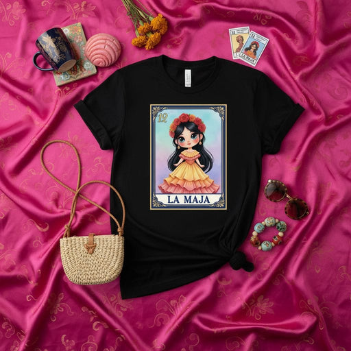 LA MAJA Cute Mexican Loteria Card Graphic Tee, Boho Flower Crown Girl Shirt, Traditional Spanish Card Game Art, Unisex Gift Top Mexicada